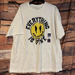 Everything is Fine Dripping Smiley Face Graphic T-Shirt Men's White 2XL New